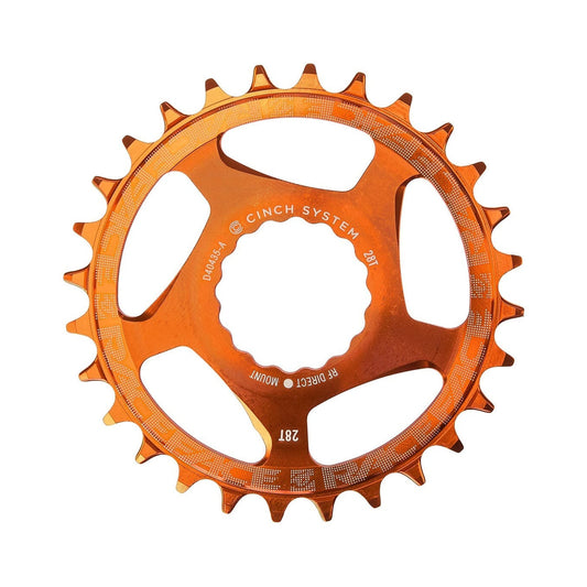 Plateau Mono RACE FACE NARROW WIDE 9/10/11/12V Cinch Direct Mount Orange — vue du plateau sur fond blanc