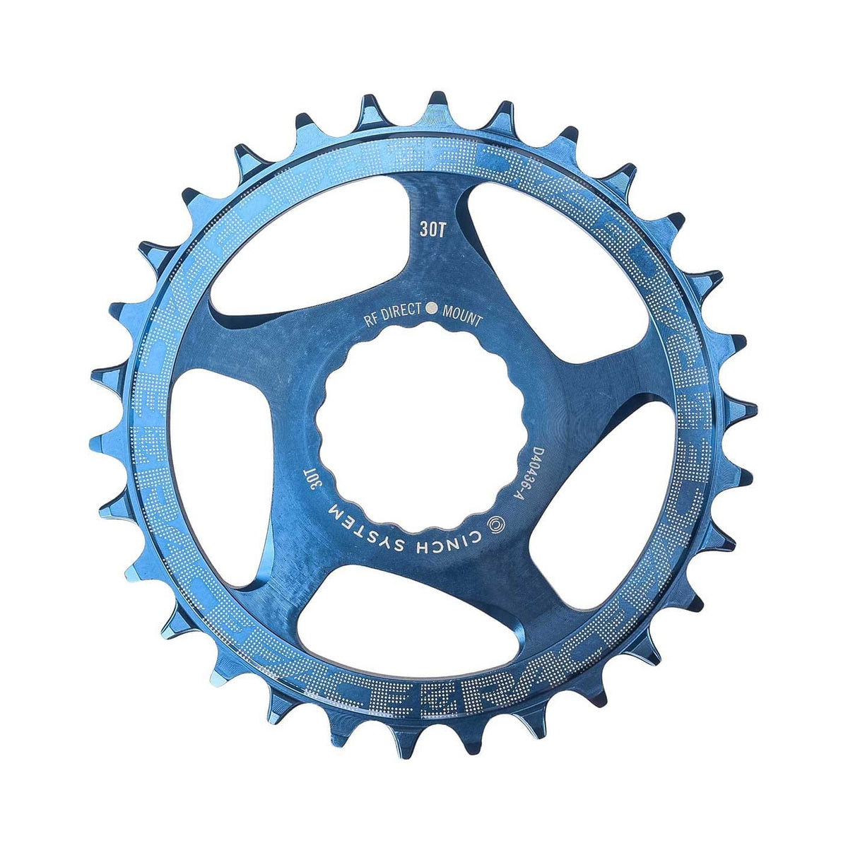 Plato monoplato RACE FACE NARROW WIDE 9/10/11/12V Cinch Direct Mount azul — vista del plato sobre fondo blanco