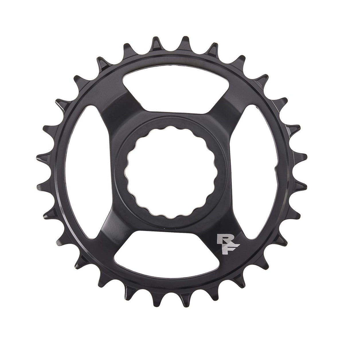 Plato monoplato RACE FACE NARROW WIDE 9/10/11/12V Cinch Direct Mount negro/acero — vista del plato sobre fondo blanco