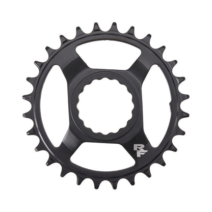 Plato monoplato RACE FACE NARROW WIDE 9/10/11/12V Cinch Direct Mount negro/acero — vista del plato sobre fondo blanco