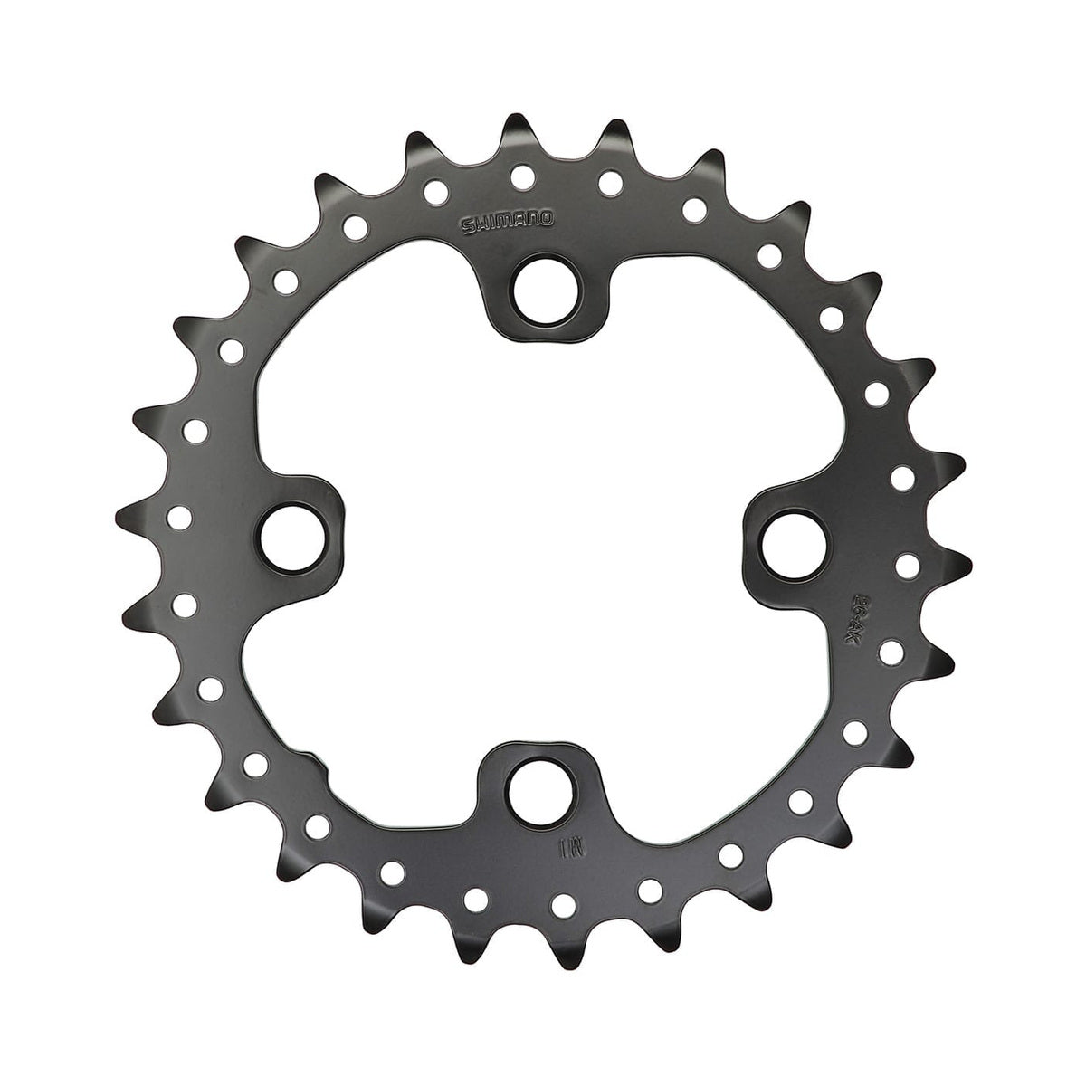 Plato interior SHIMANO DEORE M615/SLX M675/XT M785 de 10 velocidades, 4 orificios, 64 mm — vista del plato sobre fondo blanco