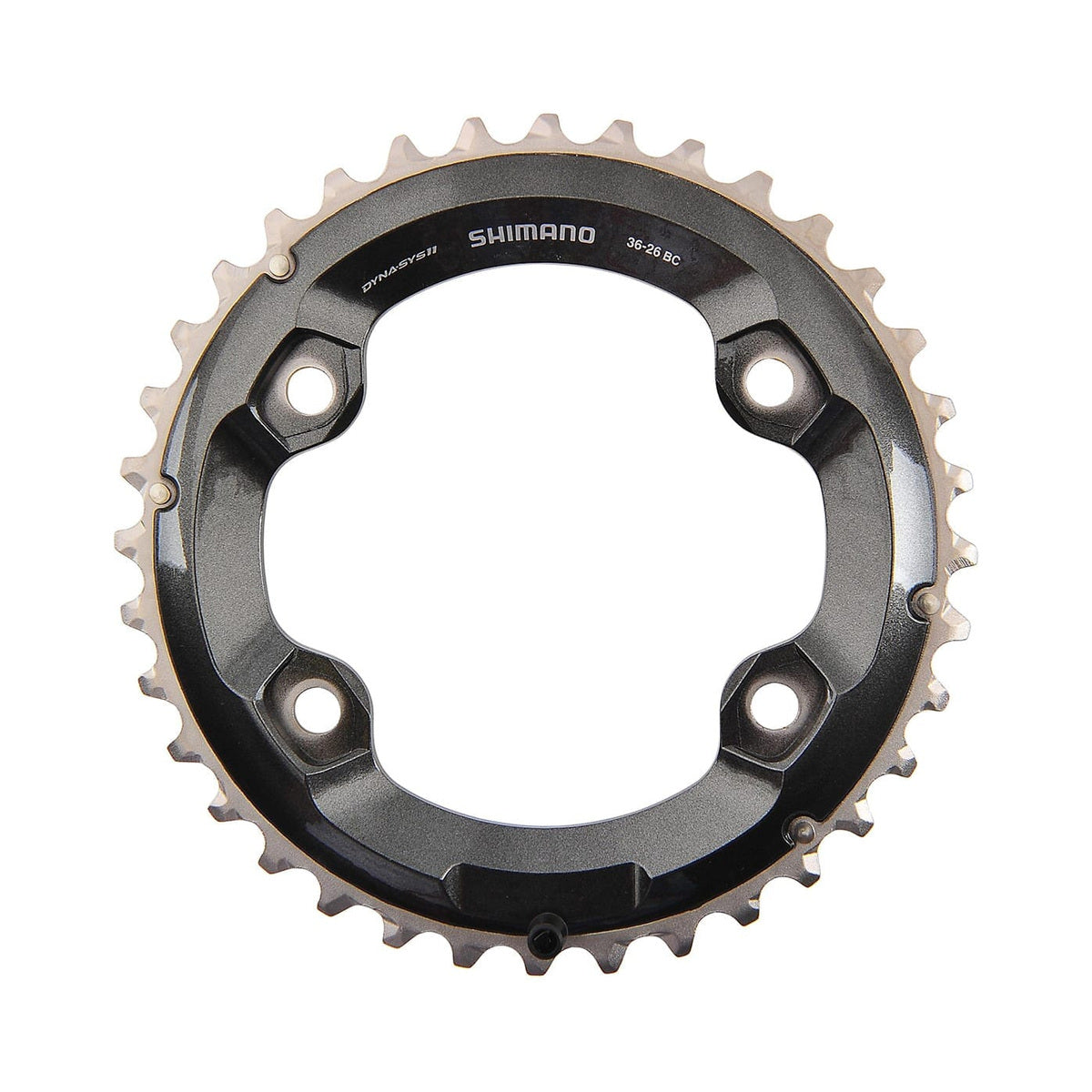 Plato exterior SHIMANO XT M8000 de 11 velocidades para doble plato, 4 orificios, 96 mm — vista del plato sobre fondo blanco