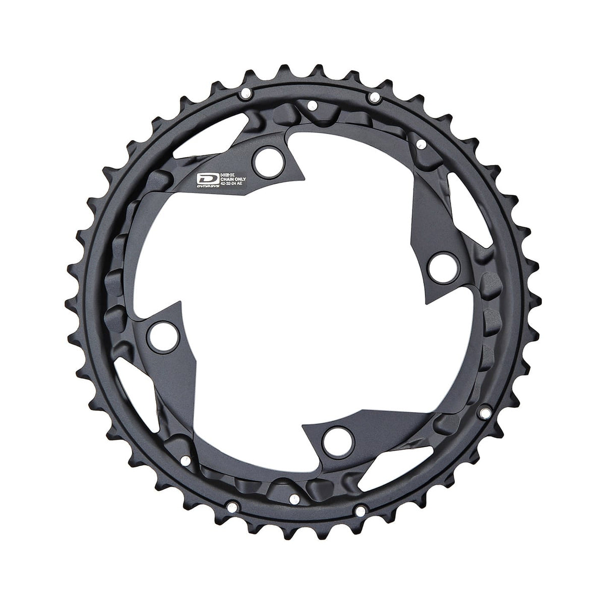 Plato exterior SHIMANO FC-M670/M660/670/780 de 10 velocidades, 4 orificios, 104 mm — vista del plato sobre fondo blanco