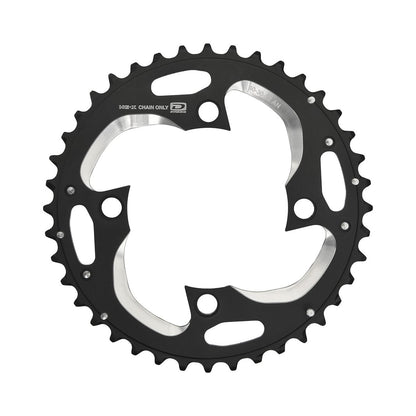 Plato exterior SHIMANO SLX M672/XT M782 de 10 velocidades, 4 orificios, 96 mm — vista del plato sobre fondo blanco