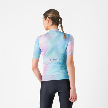 Maillot CASTELLI COSMIC VORTEX Mujer Mangas Cortas Azul/Rosa