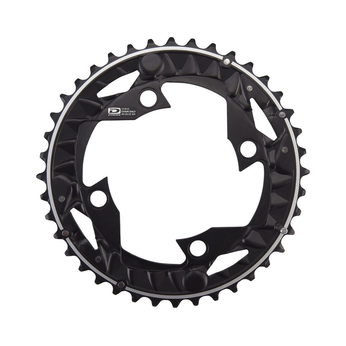 Plato exterior SHIMANO DEORE M612 de 10 velocidades para triple plato, 4 orificios, 96 mm — vista del plato sobre fondo blanco