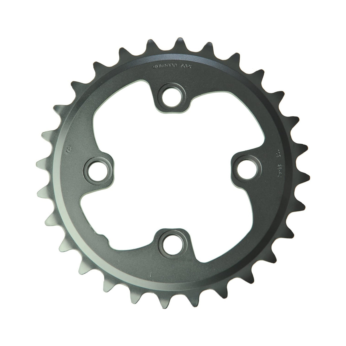 Plato interior SHIMANO XT M785 de 10 velocidades, 4 orificios, 64 mm — vista del plato sobre fondo blanco