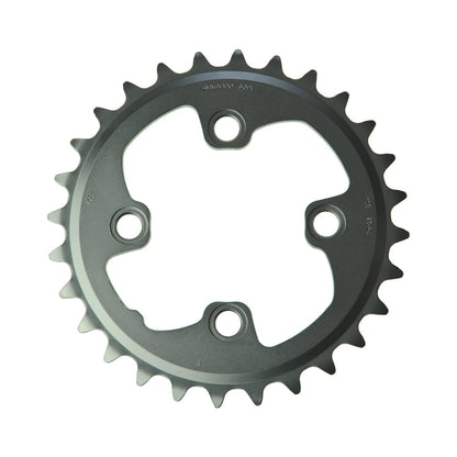Plato interior SHIMANO XT M785 de 10 velocidades, 4 orificios, 64 mm — vista del plato sobre fondo blanco