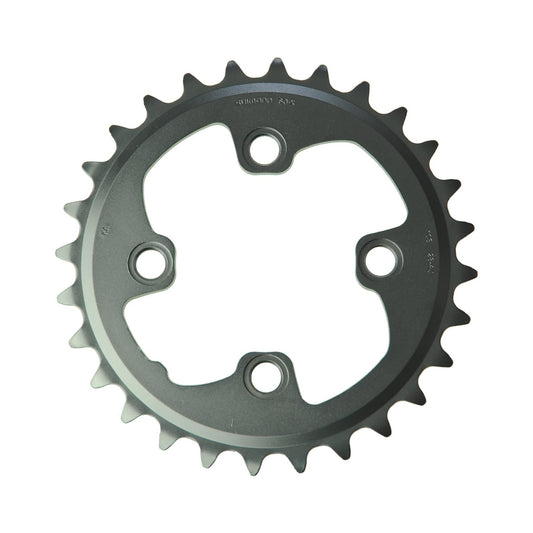 Plato interior SHIMANO XT M785 de 10 velocidades, 4 orificios, 64 mm — vista del plato sobre fondo blanco