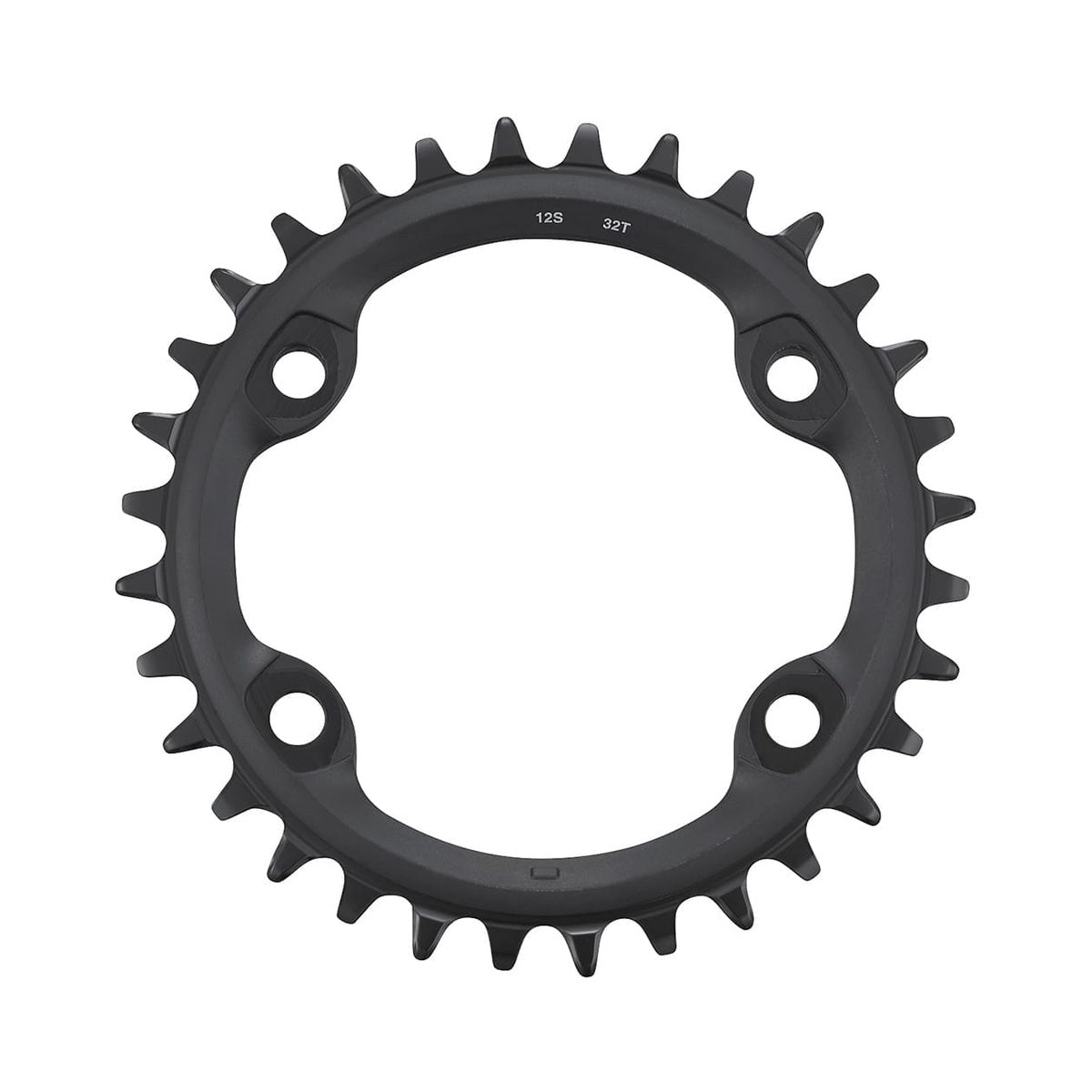 Plato único SHIMANO FC-MT610 de 12 velocidades y 4 tornillos — vista del plato sobre fondo blanco