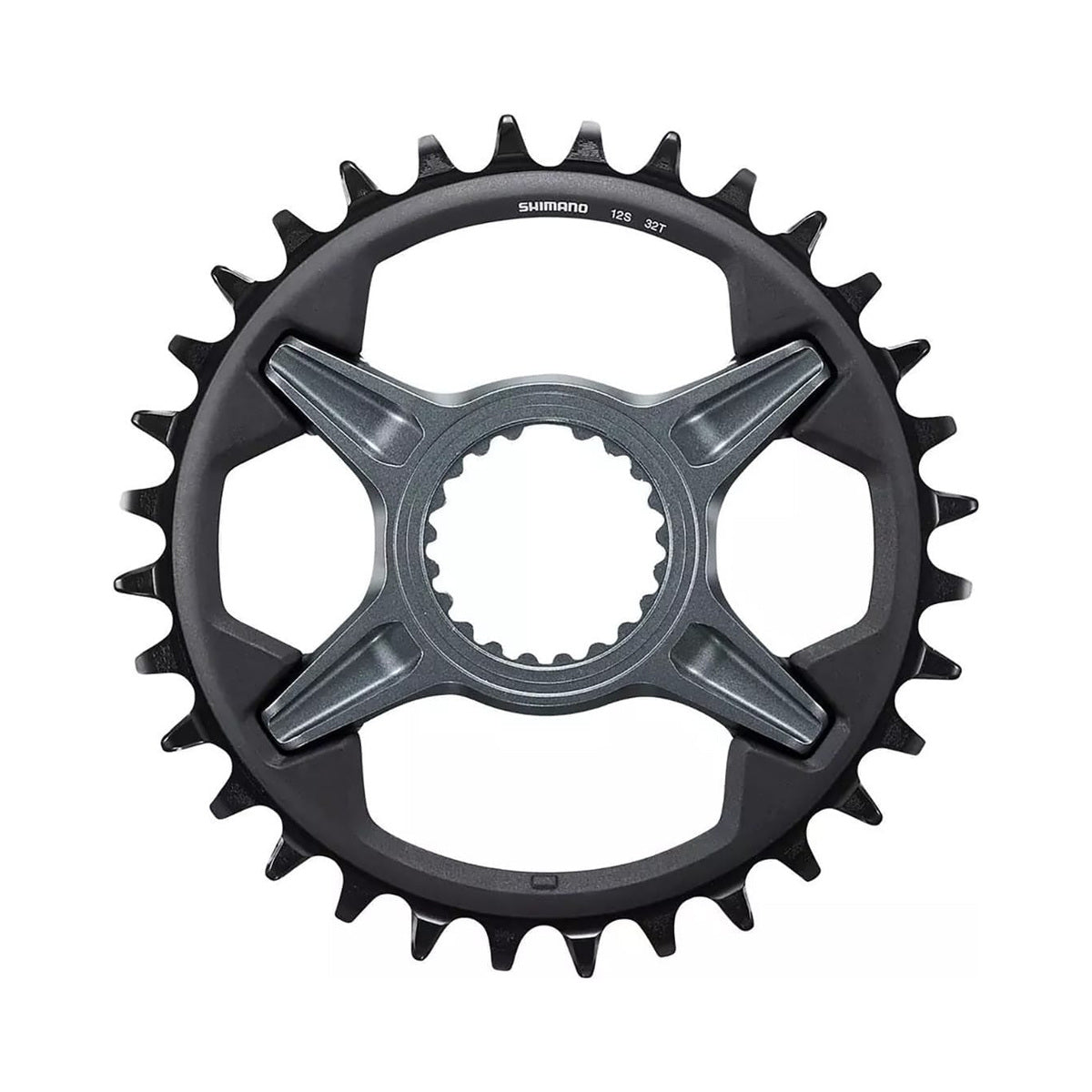 Plato único SHIMANO SLX M7100 de 12 velocidades y montaje directo — vista del plato sobre fondo blanco