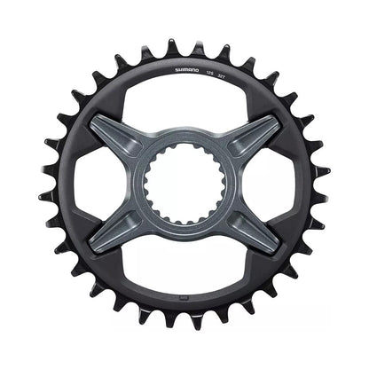 Plato único SHIMANO SLX M7100 de 12 velocidades y montaje directo — vista del plato sobre fondo blanco