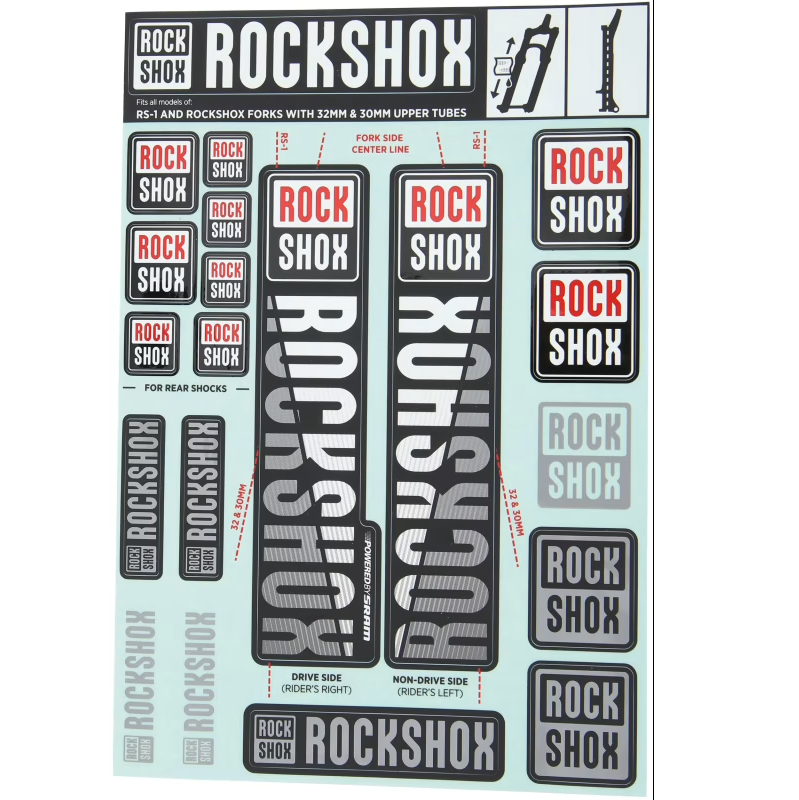Kit de adhesivos para horquilla ROCKSHOX 30/32 mm MY18 para SID/REBA/REVELATION/SEKTOR/RECON blanco #11.4318.003.497