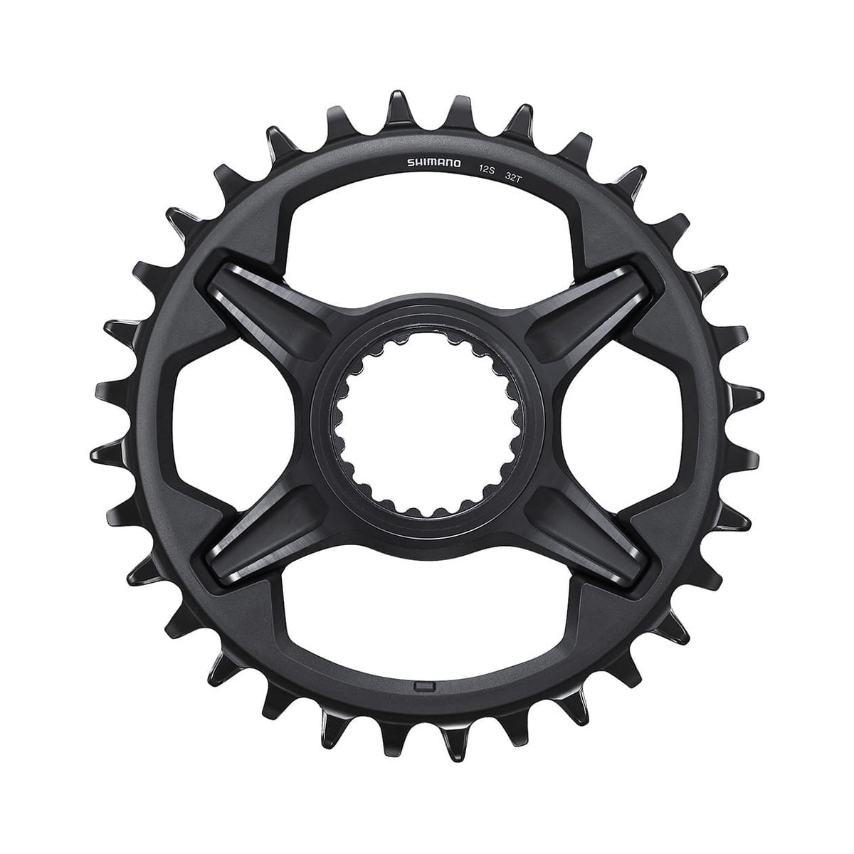 Plato único SHIMANO XT M8100 de 12 velocidades y montaje directo — vista del plato sobre fondo blanco
