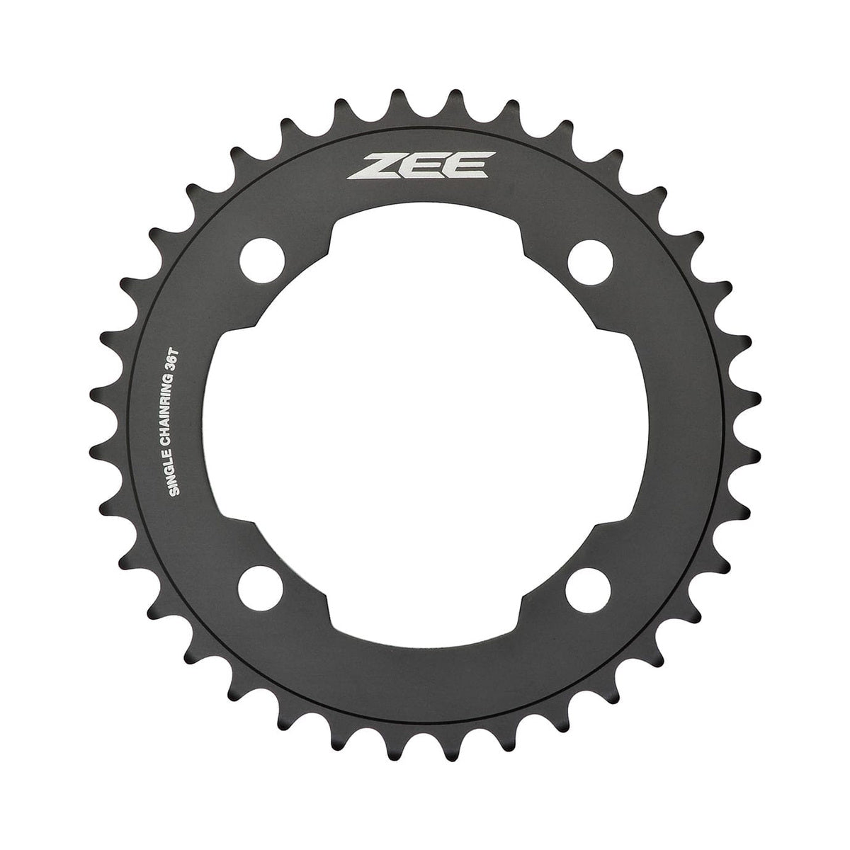 Plato único SHIMANO ZEE M640/M645 de 10 velocidades, 4 tornillos, 104 mm — vista del plato sobre fondo blanco