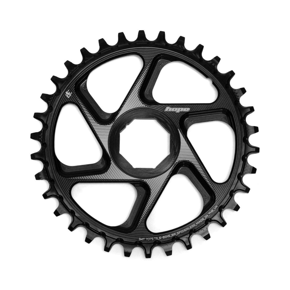 Plato único HOPE R22 9/10/11/12 velocidades de montaje directo para bicicleta eléctrica BROSE, negro — vista del plato sobre fondo blanco