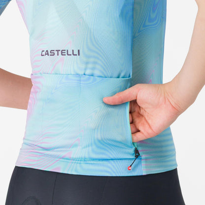 Maillot CASTELLI COSMIC VORTEX Mujer Mangas Cortas Azul/Rosa