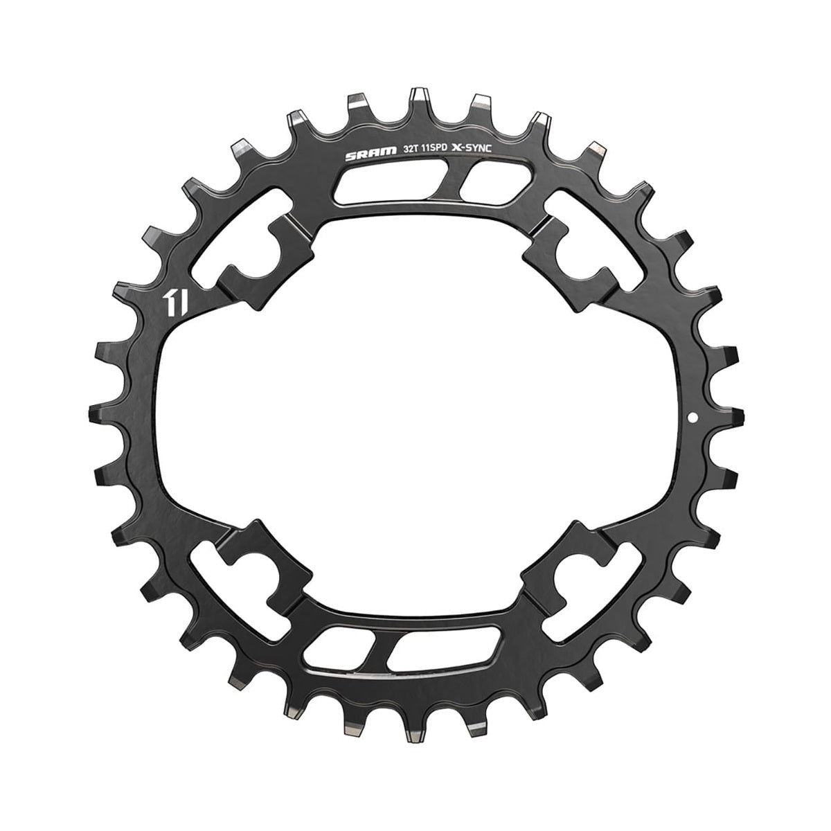 Plato único SRAM X-SYNC de 11 velocidades, 4 tornillos, 94 mm, acero negro — vista del plato sobre fondo blanco