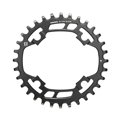 Plato único SRAM X-SYNC de 11 velocidades, 4 tornillos, 94 mm, acero negro — vista del plato sobre fondo blanco