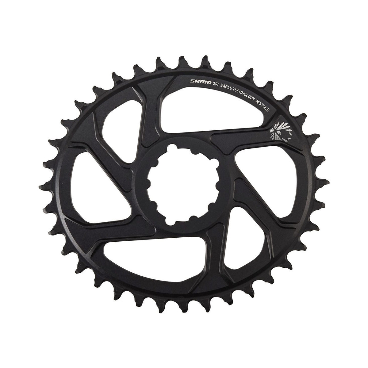 Plato único ovalado SRAM EAGLE X-SYNC2 BOOST 11/12 velocidades de montaje directo, desplazamiento de 3 mm, aluminio negro — vista del plato sobre fondo blanco