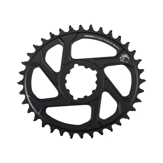 Plato único ovalado SRAM EAGLE X-SYNC2 BOOST 11/12 velocidades de montaje directo, desplazamiento de 3 mm, aluminio negro — vista del plato sobre fondo blanco