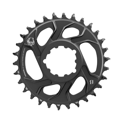 Plato único SRAM EAGLE X-SYNC 2 de 12 velocidades, montaje directo, desplazamiento de 6 mm, aluminio negro — vista del plato sobre fondo blanco