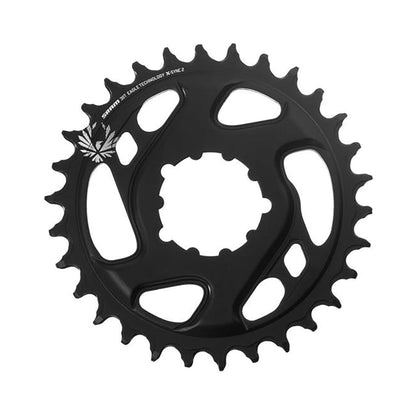Plato único SRAM EAGLE X-SYNC 2 BOOST 11/12 velocidades de montaje directo, desplazamiento de 3 mm, aluminio negro — vista del plato sobre fondo blanco