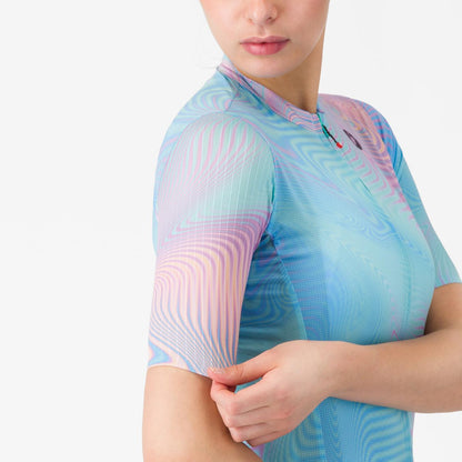 Maillot CASTELLI COSMIC VORTEX Mujer Mangas Cortas Azul/Rosa