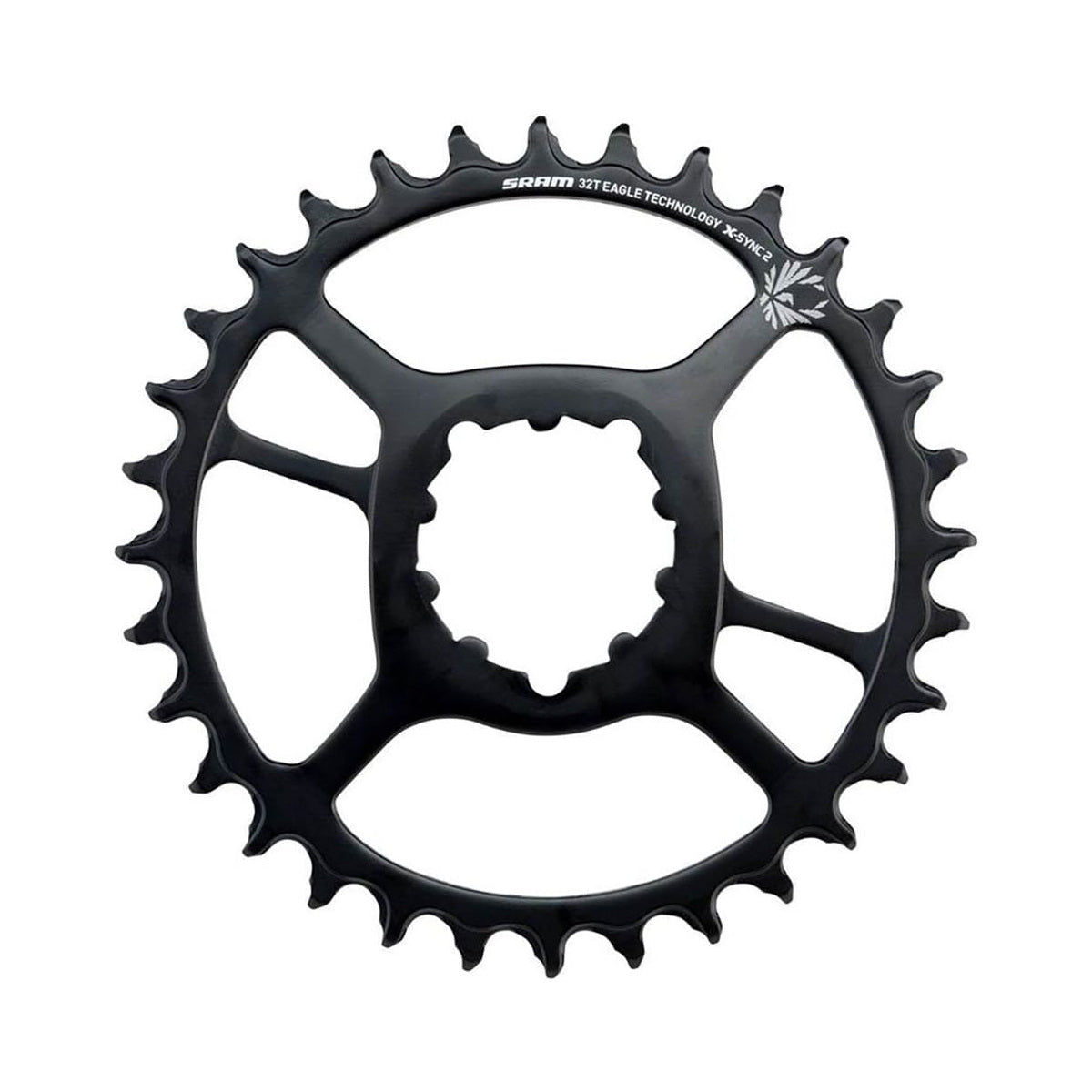 Plato único SRAM EAGLE X-SYNC 2 de 12 velocidades, montaje directo, desplazamiento de 6 mm, acero negro — vista del plato sobre fondo blanco