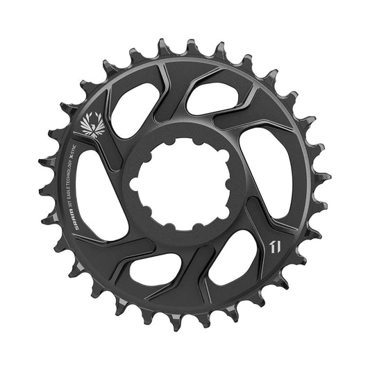 Plato único SRAM EAGLE X-SYNC 2 BOOST 11/12 velocidades de montaje directo, desplazamiento de 3 mm, aluminio negro — vista del plato sobre fondo blanco