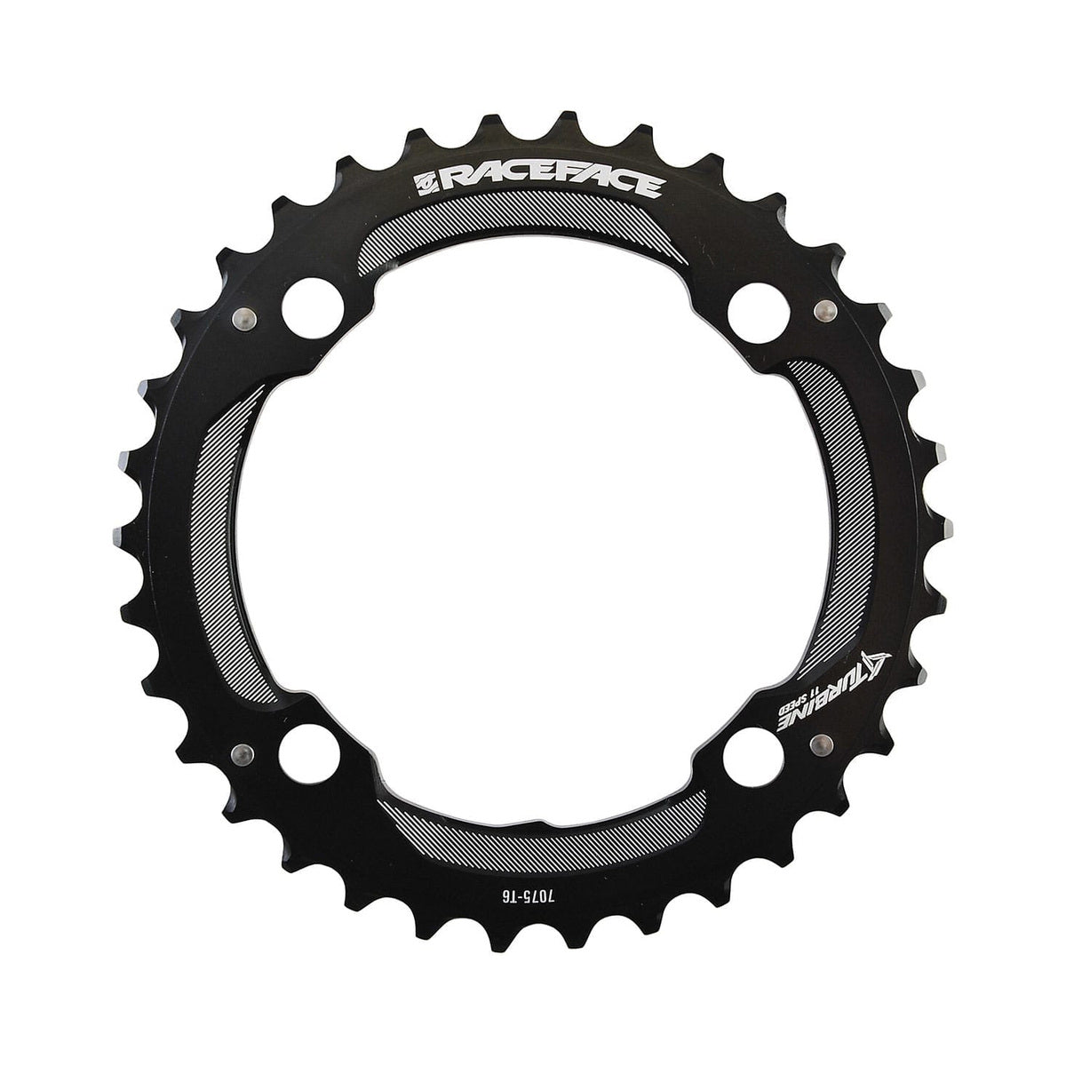 Plato exterior RACE FACE TURBINE de 11 velocidades, 4 tornillos, 104 mm — vista del plato sobre fondo blanco