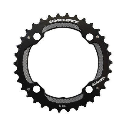 Plato exterior RACE FACE TURBINE de 11 velocidades, 4 tornillos, 104 mm — vista del plato sobre fondo blanco