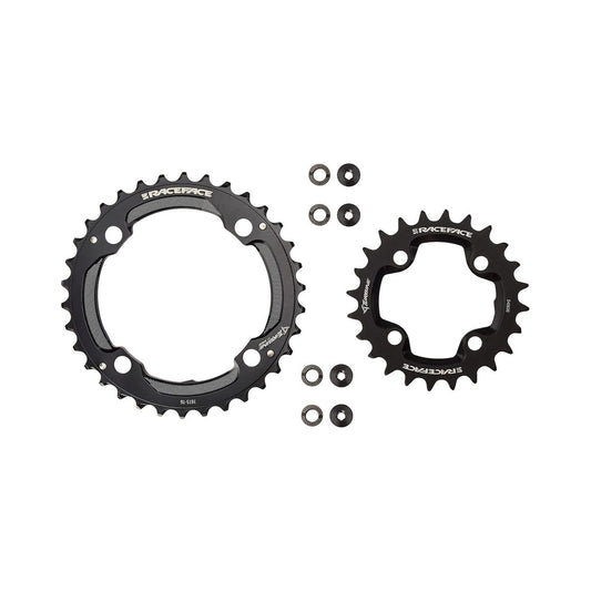 Juego de dos platos RACE FACE TURBINE de 11 velocidades, negro — vista de los platos sobre fondo blanco