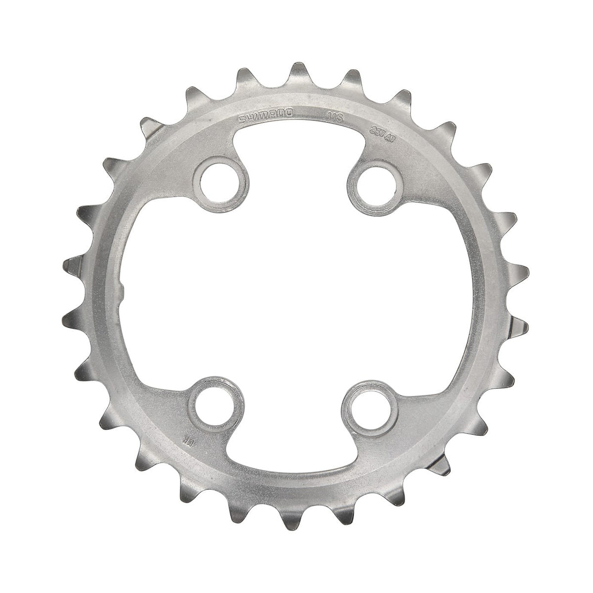 Plato interior SHIMANO XTR M9000/M9020 de 11 velocidades para doble plato, 4 tornillos, 64 mm — vista del plato sobre fondo blanco