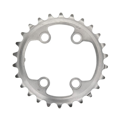Plato interior SHIMANO XTR M9000/M9020 de 11 velocidades para doble plato, 4 tornillos, 64 mm — vista del plato sobre fondo blanco