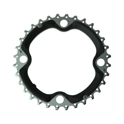 Plato intermedio SHIMANO XT M780/M770 de 10 velocidades, 4 agujeros, 104 mm — vista del plato sobre fondo blanco