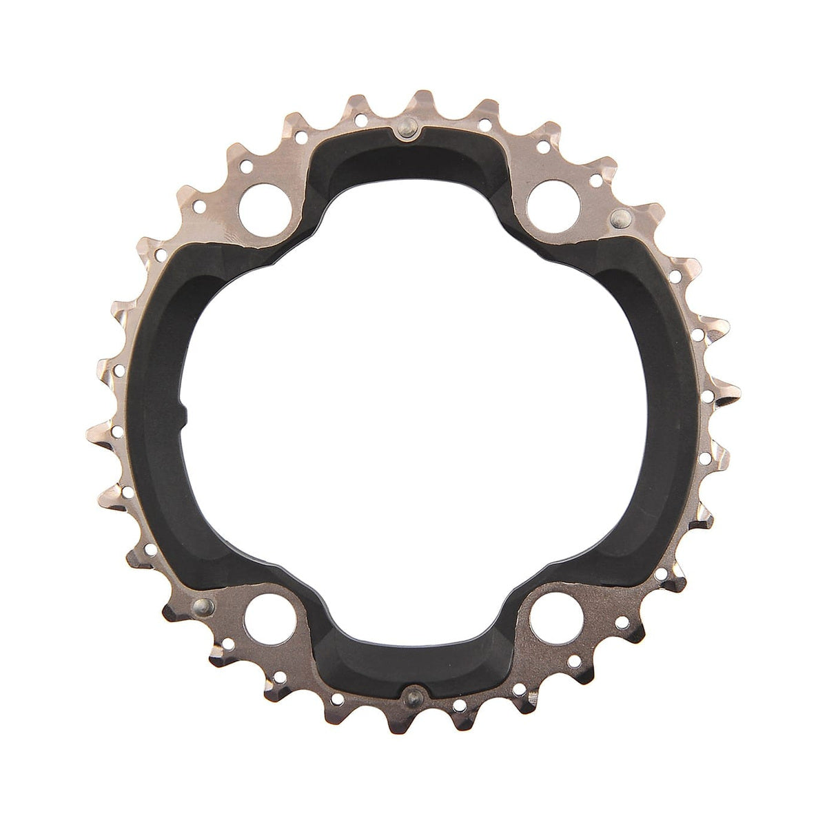 Plato intermedio SHIMANO XT M8000 de 11 velocidades para triple plato, 96 mm — vista del plato sobre fondo blanco