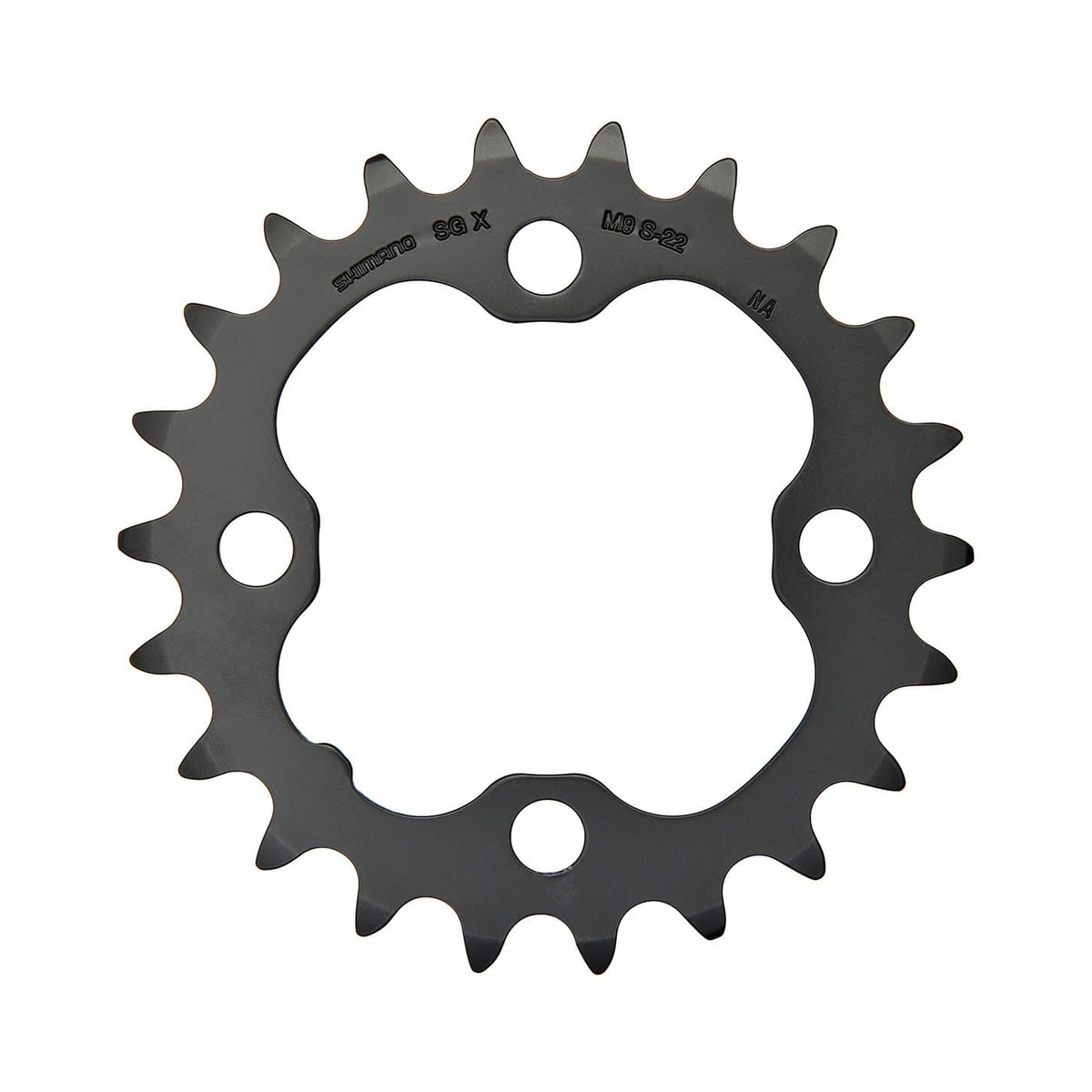 Plato interior SHIMANO DEORE M590 de 9 velocidades, 4 tornillos, 64 mm, negro — vista del plato sobre fondo blanco