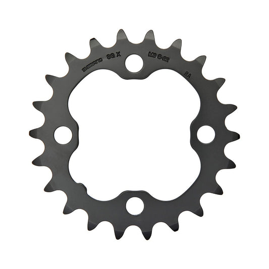 Plato interior SHIMANO DEORE M590 de 9 velocidades, 4 tornillos, 64 mm, negro — vista del plato sobre fondo blanco