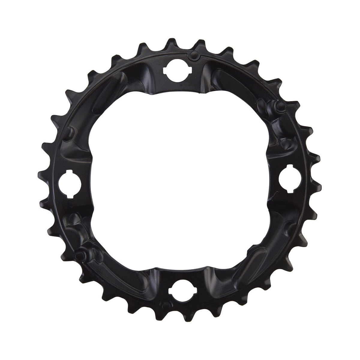 Plato intermedio/exterior SHIMANO ALIVIO M4000 de 9 velocidades, 4 agujeros, 96 mm — vista del plato sobre fondo blanco