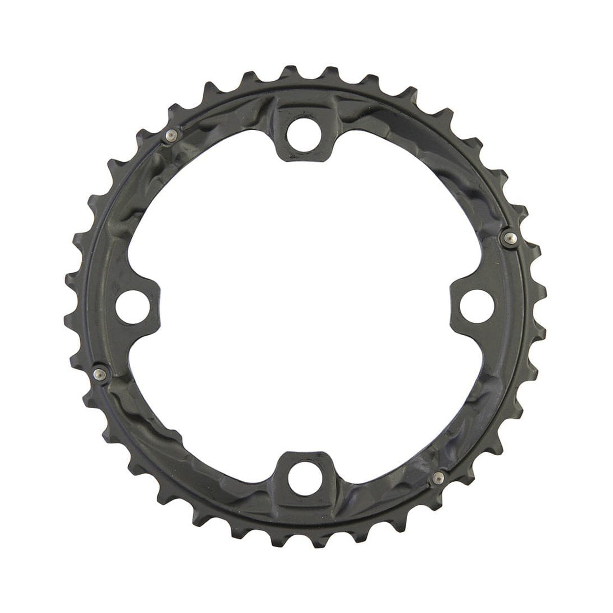Plato intermedio SHIMANO XT T781/T670 de 10 velocidades, 4 agujeros, 104 mm — vista del plato sobre fondo blanco