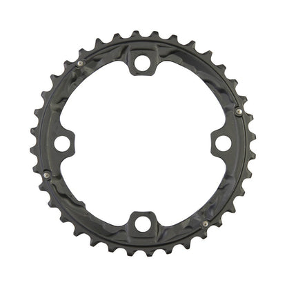 Plato intermedio SHIMANO XT T781/T670 de 10 velocidades, 4 agujeros, 104 mm — vista del plato sobre fondo blanco