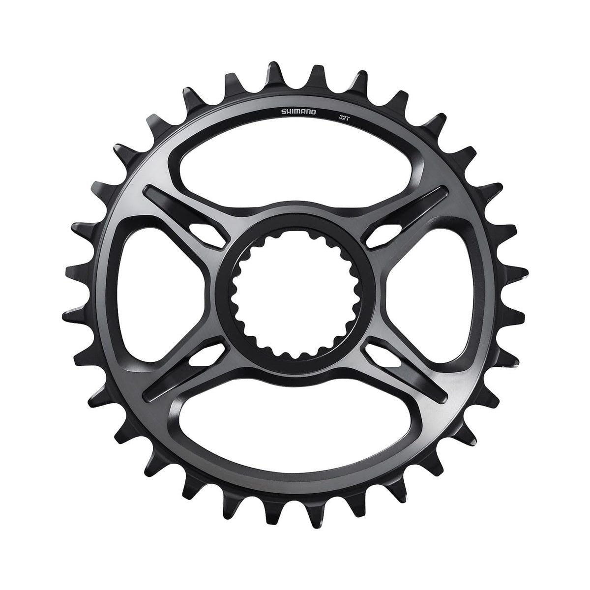 Plato monoplato SHIMANO XTR M9100/M9120/M9125 SM-CRM95 de 12 velocidades, montaje directo — vista del plato sobre fondo blanco