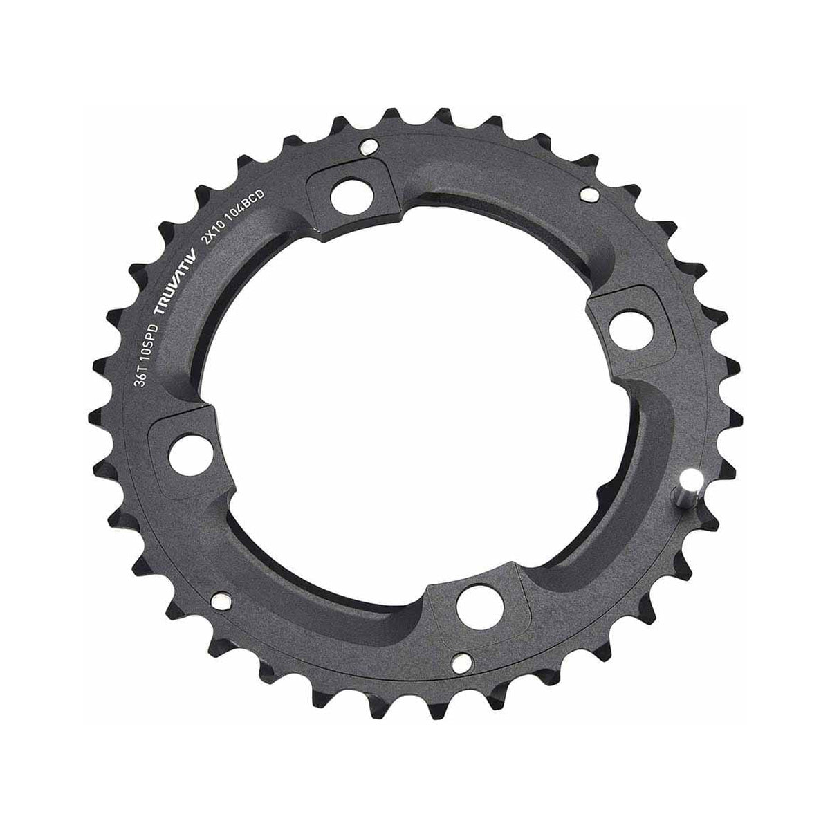 Plato exterior SRAM MTB 104BCD de 10 velocidades, 4 agujeros, 104 mm, pasador largo — vista del plato sobre fondo blanco