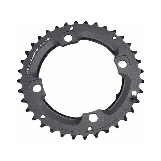Plato exterior SRAM MTB 104BCD de 10 velocidades, 4 agujeros, 104 mm, pasador largo — vista del plato sobre fondo blanco