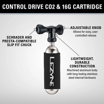 Inflador de CO2 LEZYNE CONTROL DRIVE + cartucho de CO2 roscado rojo