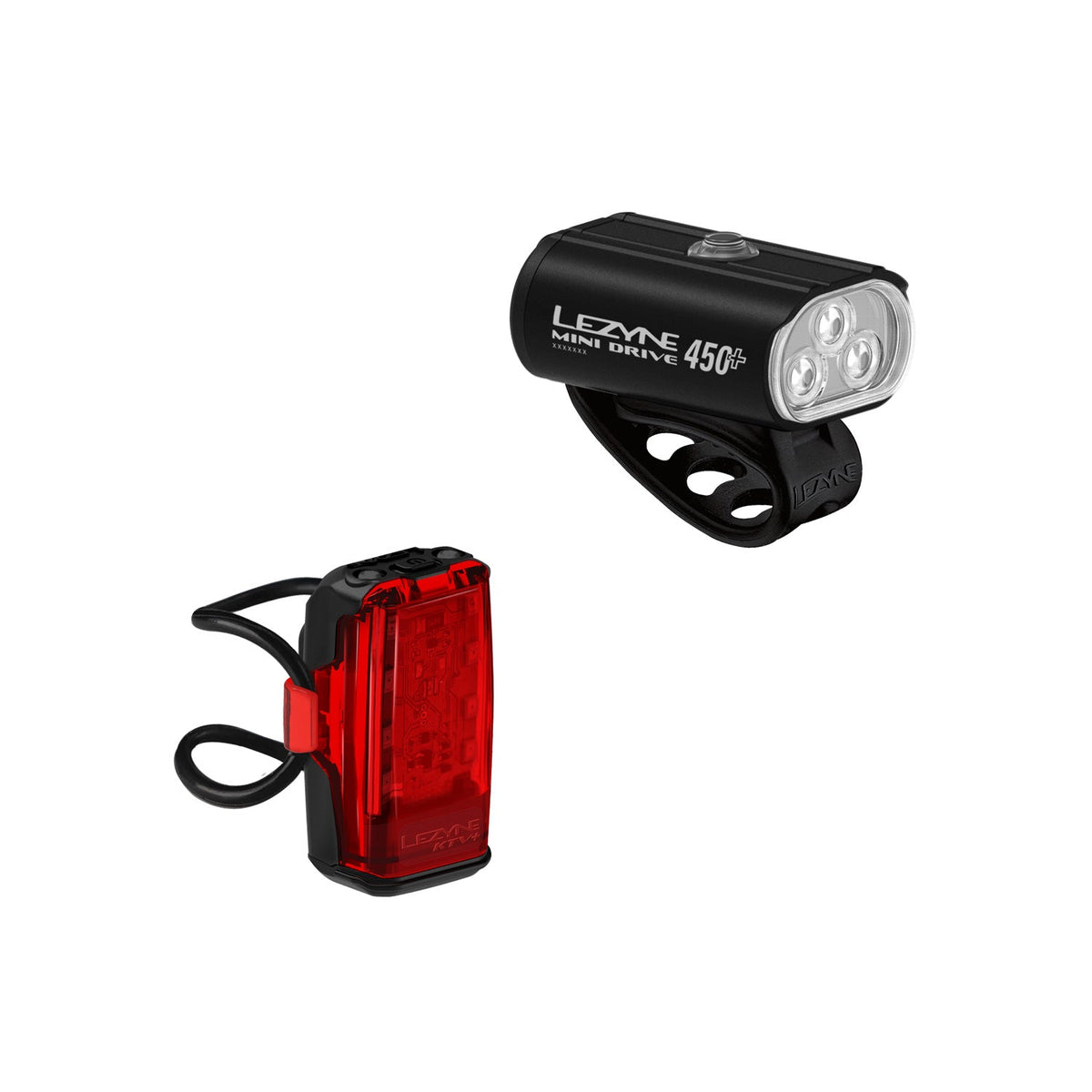 Kit de luces LEZYNE MINI DRIVE 450+ delantera y KTV+ DRIVE trasera, negras
