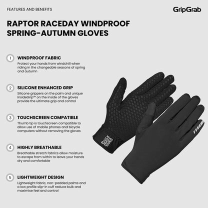 Guantes GRIPGRAB RAPTOR RACEDAY WINDPROOF SPRING AUTUMN Negro