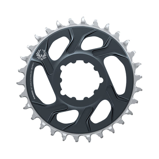 Plato monoplato SRAM X-SYNC 2 EAGLE de 12 velocidades, montaje directo, desplazamiento de 6 mm, gris lunar — vista del plato sobre fondo blanco