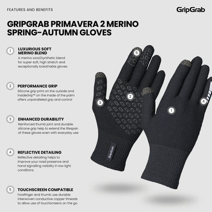 Guantes GRIPGRAB PRIMAVERA 2 MERINO SPRING AUTUMN Negro